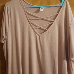 Blush criss cross neck top